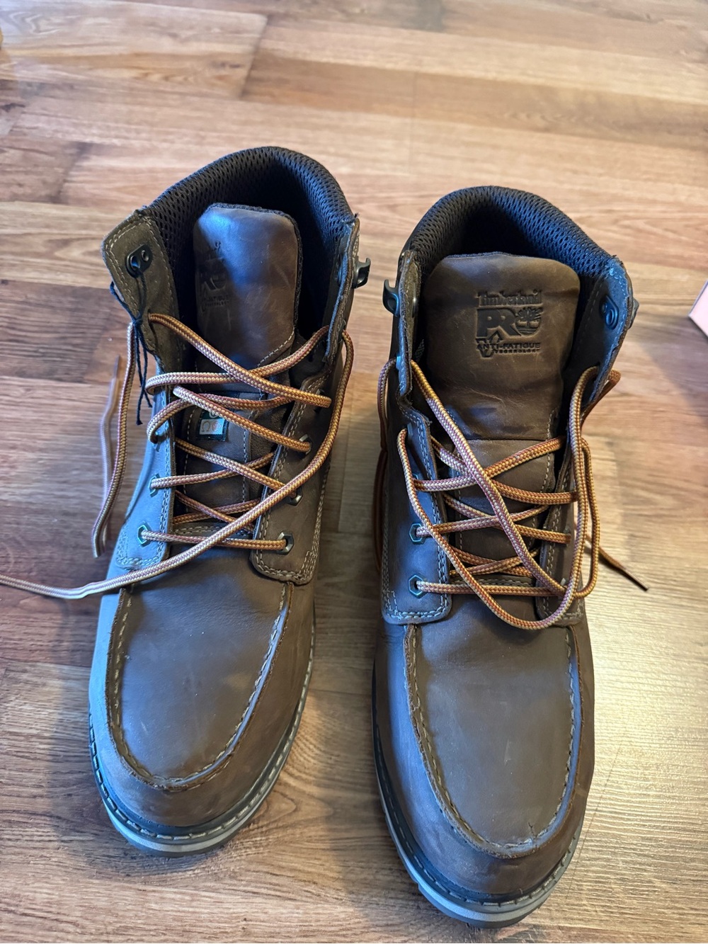 Timberland Brown Leather Men's Work Boots with Lace-Up Collar